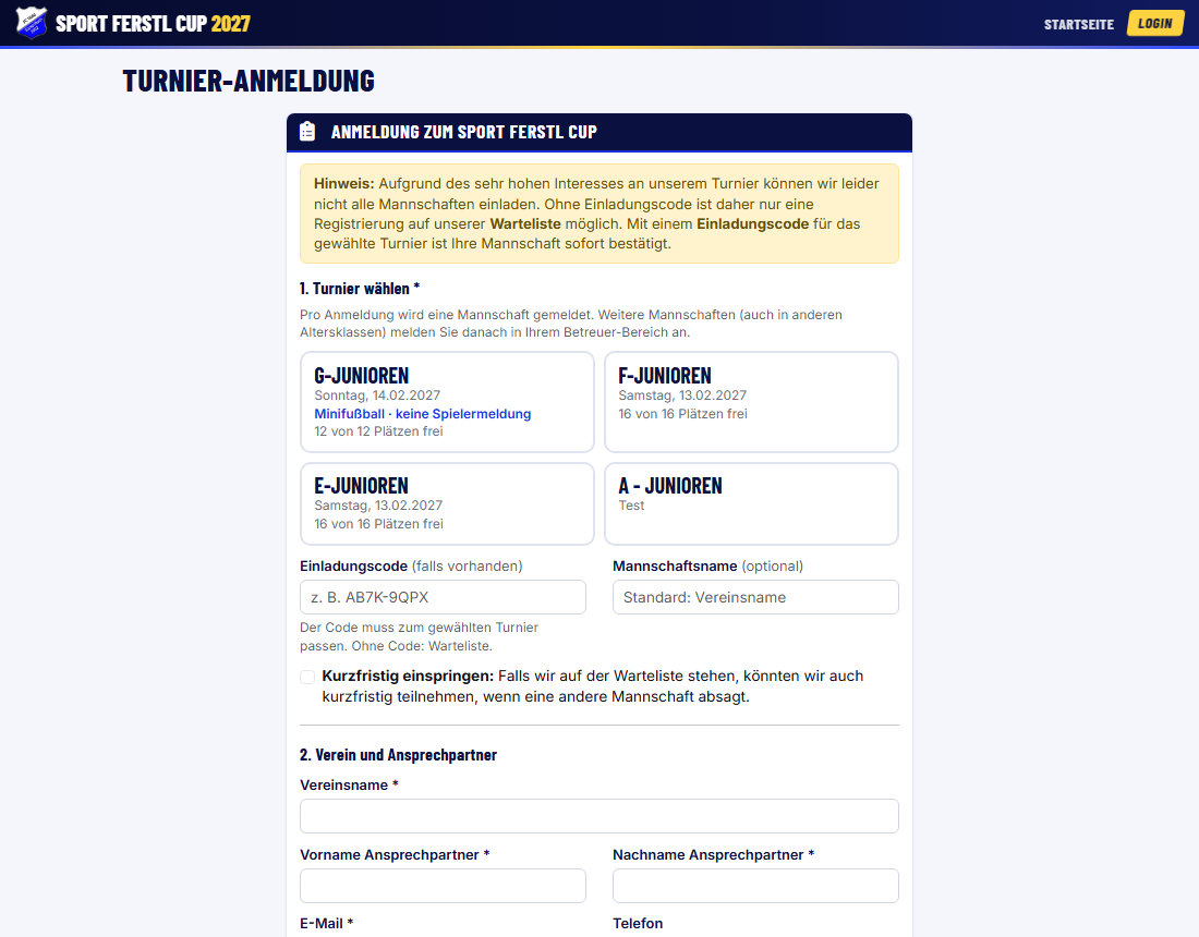 Formular Turnier-Anmeldung